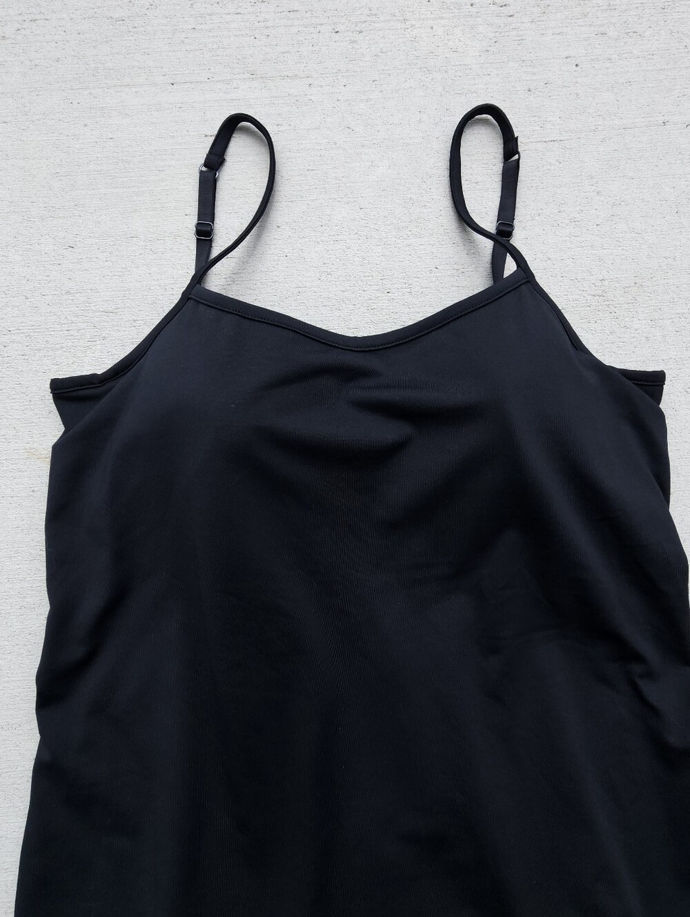 Athleta Black Midi Tank Dress Built in Bra Adjustable Straps SZ Medium Stretchy - Picture 2 of 7